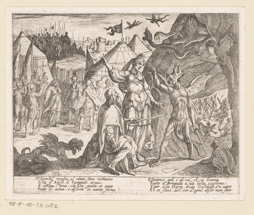 Illustratie bij Canto IV van Tasso's 'Gerusalemme Liberata' by Antonio Tempesta, print, 1565-1630