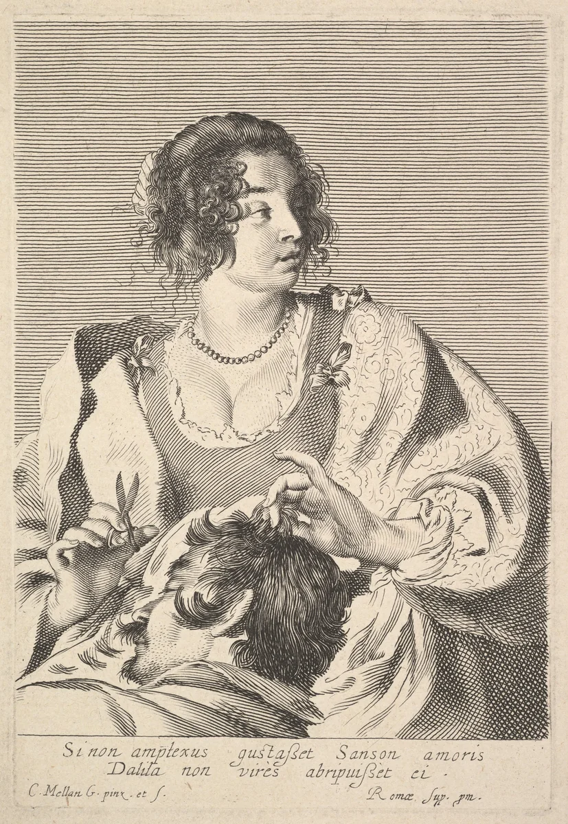 Delilah Cutting Samson's Hair by Claude Mellan, print, 1598-1688