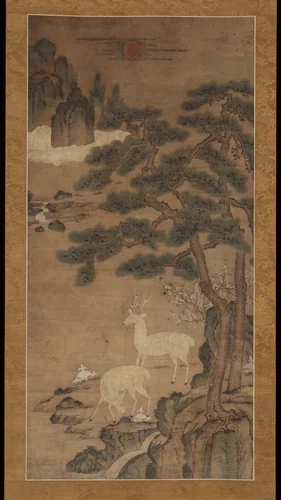 Deer amid pines by Unidentified Artist, painting, 1500-1699