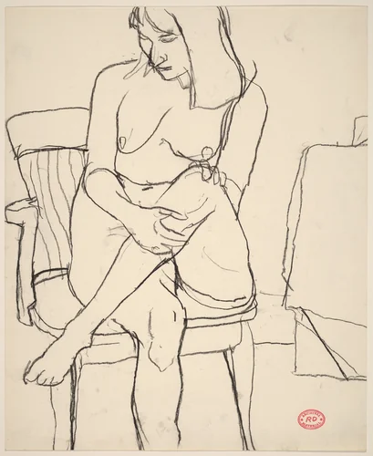Untitled [female nude seated in armchair with legs crossed] by Richard Diebenkorn, drawing, 1955-1967