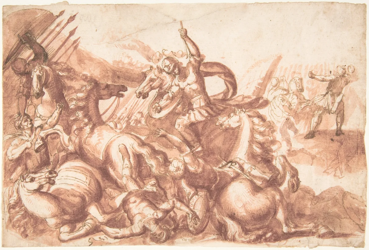 Battle Scene by Francesco Allegrini, drawing, 1624-1663