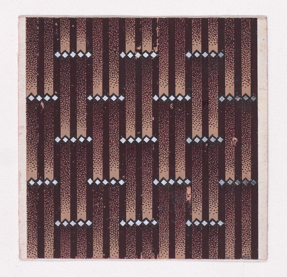 Textile Design with Alternating Vertical Rows of Horizontal Strings of Lozenges with Over a Striped Background by anonymous, drawing, 1840