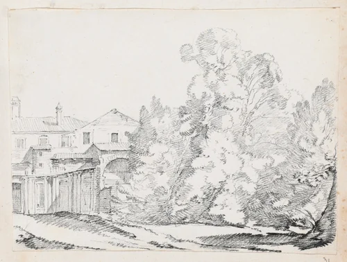 Trees Screening a House Built on Ancient Ruins by Joseph-Marie Vien, drawing, 1744-1750