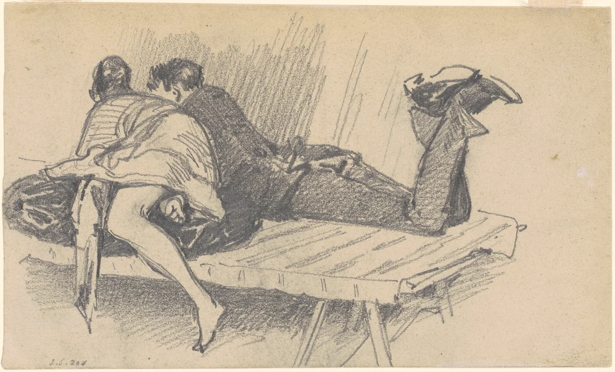 Couple on a Cot by John Singer Sargent, drawing, 1874-1877