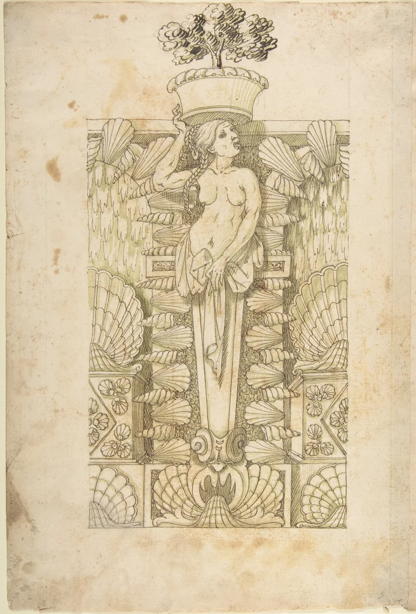 Design for a Wall Fountain by anonymous, drawing, 1550-1620