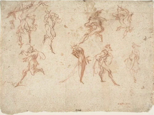 Sketches for the Balli di Sfessania (recto) Sketches of Dancers (verso) by Jacques Callot, drawing, 1616-1619