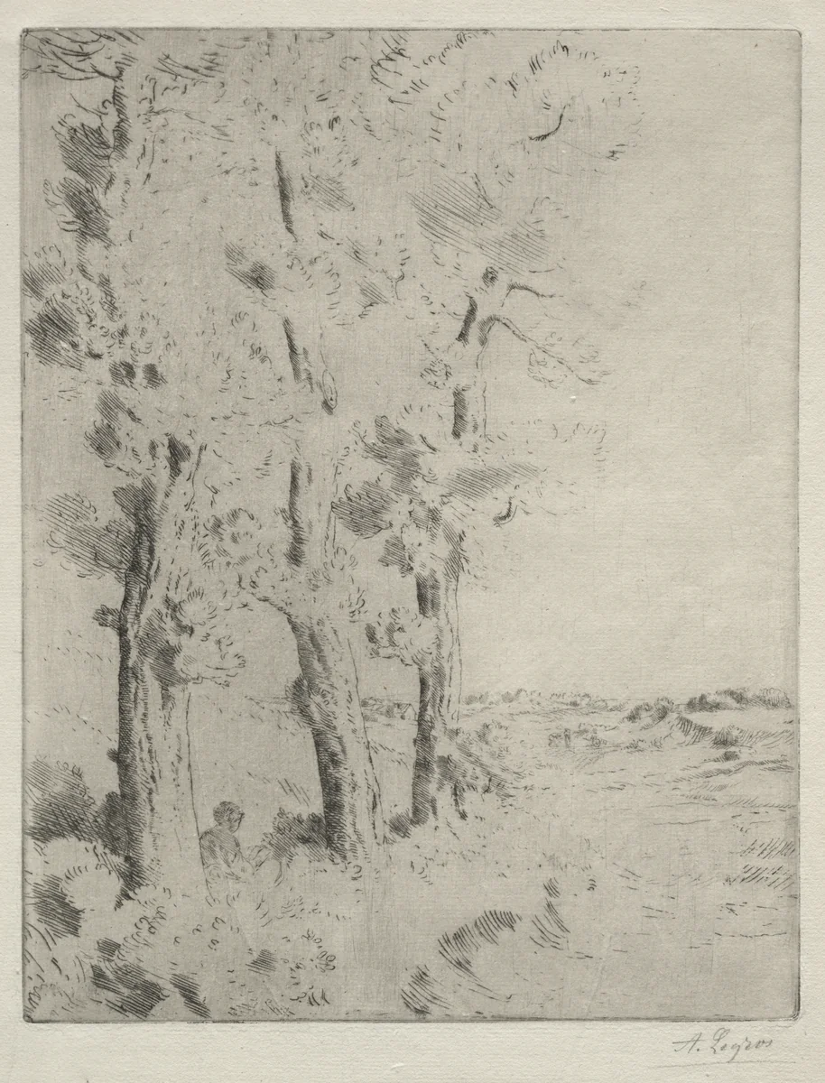 The Reader: The Lecture under the Trees by Alphonse Legros, print, 1877-1887