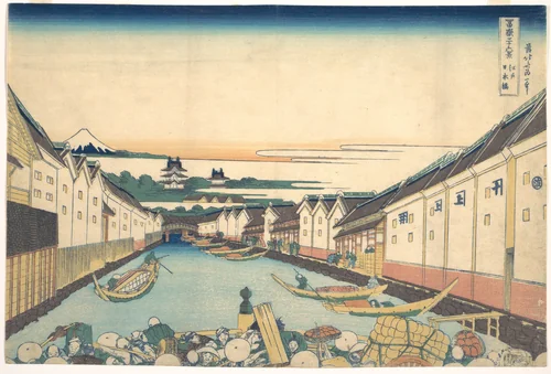 Nihonbashi in Edo (Edo Nihonbashi), from the series Thirty-six Views of Mount Fuji (Fugaku sanjūrokkei) by Katsushika Hokusai (葛飾 北斎), print, 1820-1842