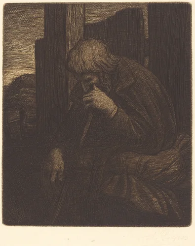 Thinker (Le penseur) by Alphonse Legros, print, 1837-1911