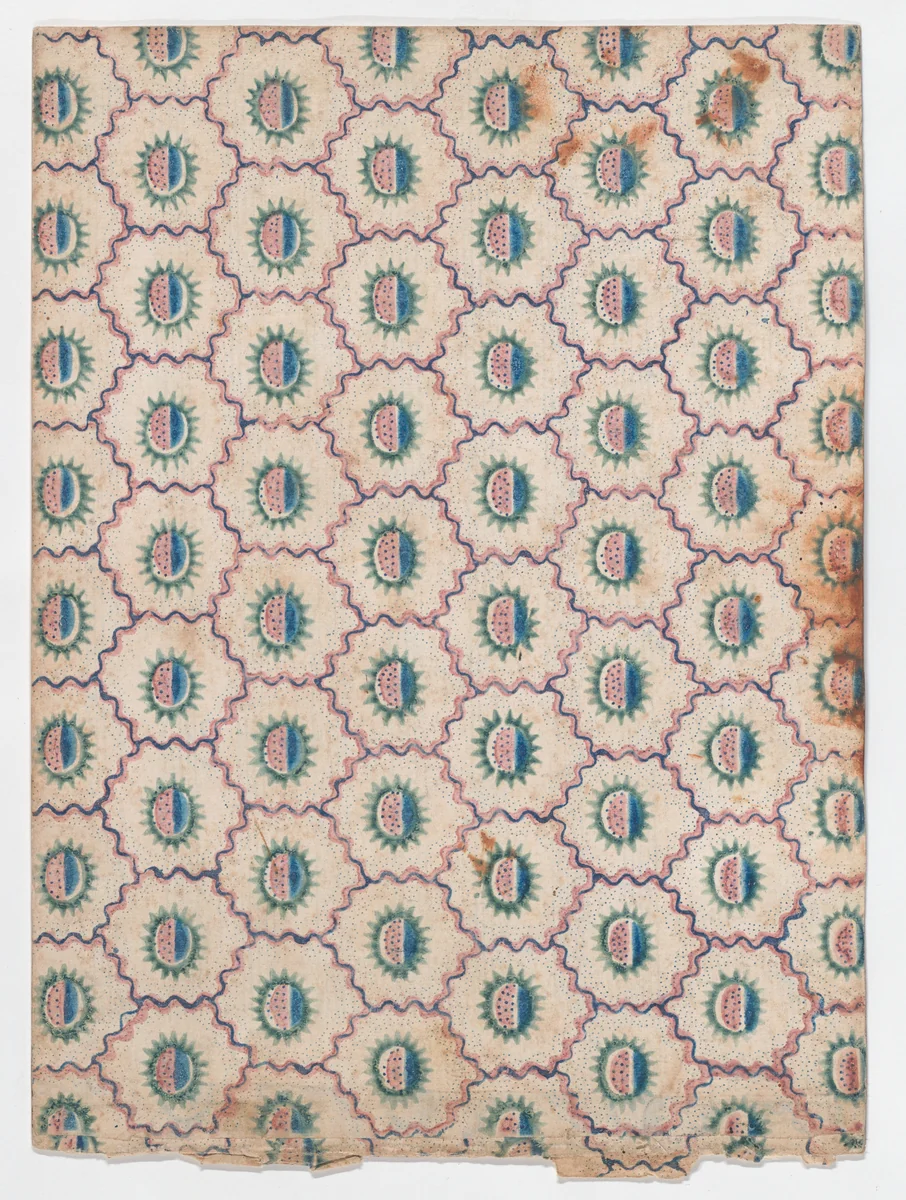 Sheet with abstract pattern with curved lines and dots by anonymous, print, 1800-1900