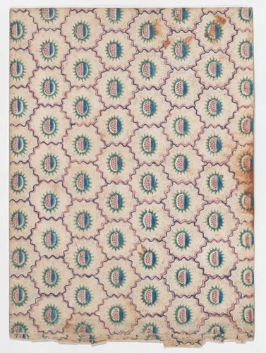 Sheet with abstract pattern with curved lines and dots by anonymous, print, 1800-1900