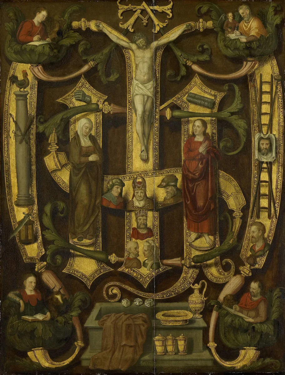 Monogram of Christ combined with Instruments of the Passion by anonymous, painting, 1560