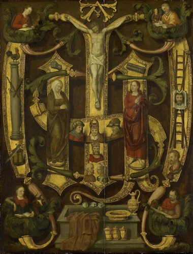 Monogram of Christ combined with Instruments of the Passion by anonymous, painting, 1560