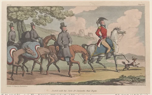 Dash'd with his suite for Santarem that night by Thomas Rowlandson, print, 1815