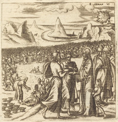 The Miracle of the Loaves and the Fishes by Léonard Gaultier, print, 1572-1580