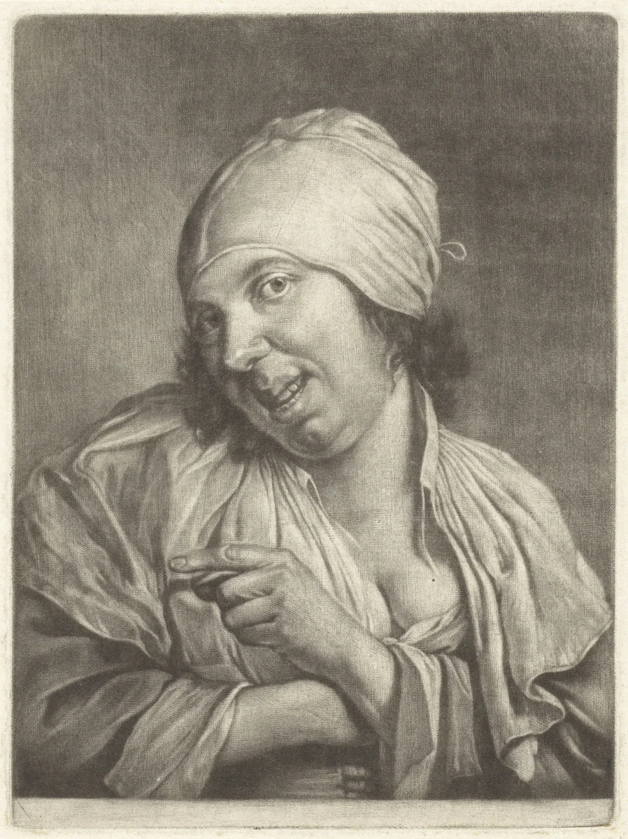 Lachende vrouw (het Gezicht) by Jan Verkolje, print, 1660-1693
