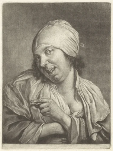 Lachende vrouw (het Gezicht) by Jan Verkolje, print, 1660-1693