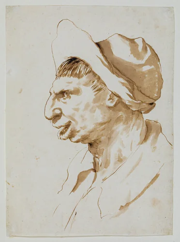 Head of a Peasant in Profile to the Left by Guercino, drawing, 1632-1637
