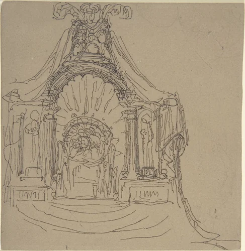 Design for a Throne (recto); Recumbent Figure (verso) by William Pitts, drawing, 1805-1840