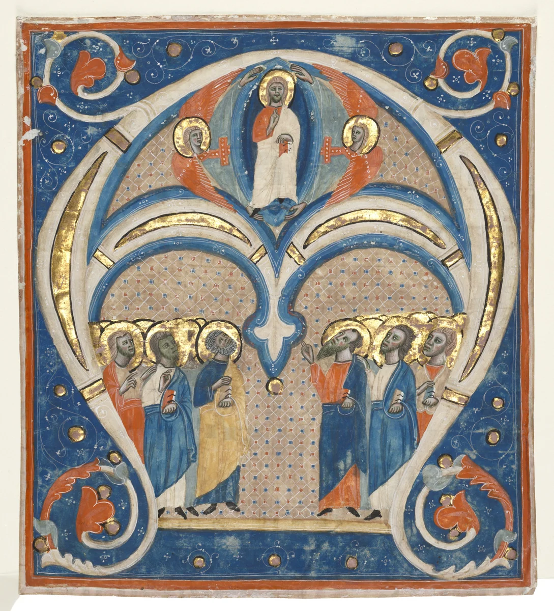 Historiated Initial (A) Excised from a Responsorial: Christ in Majesty with Saints by Unknown, manuscript, 1280-1300