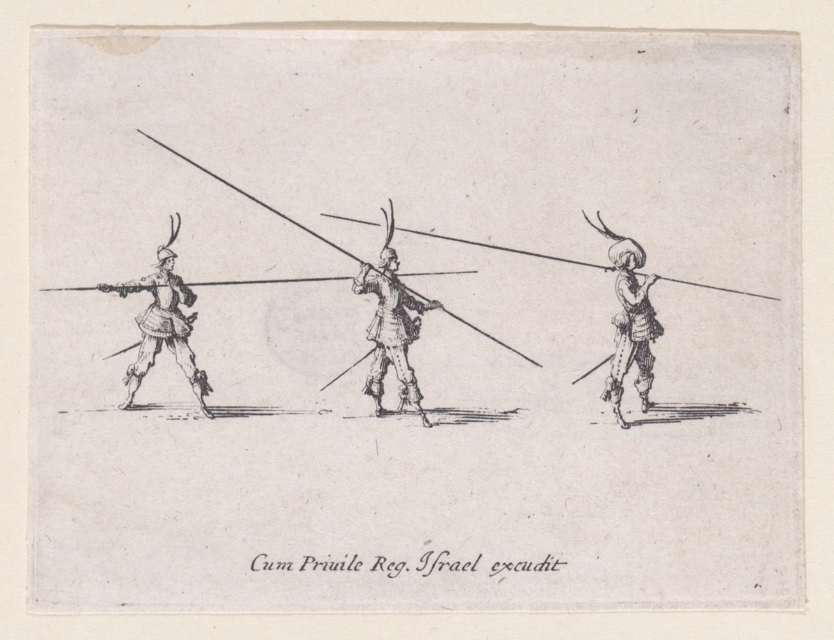 L'Exercice de la Lance Horizontal (Drill with the Horizontal Lance), from "Les Exercices Militaires" (The Military Exercises) by Jacques Callot, print, 1635