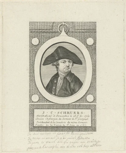 Portret van J.C. Schruers by J.F. De La Rue, print, 1787