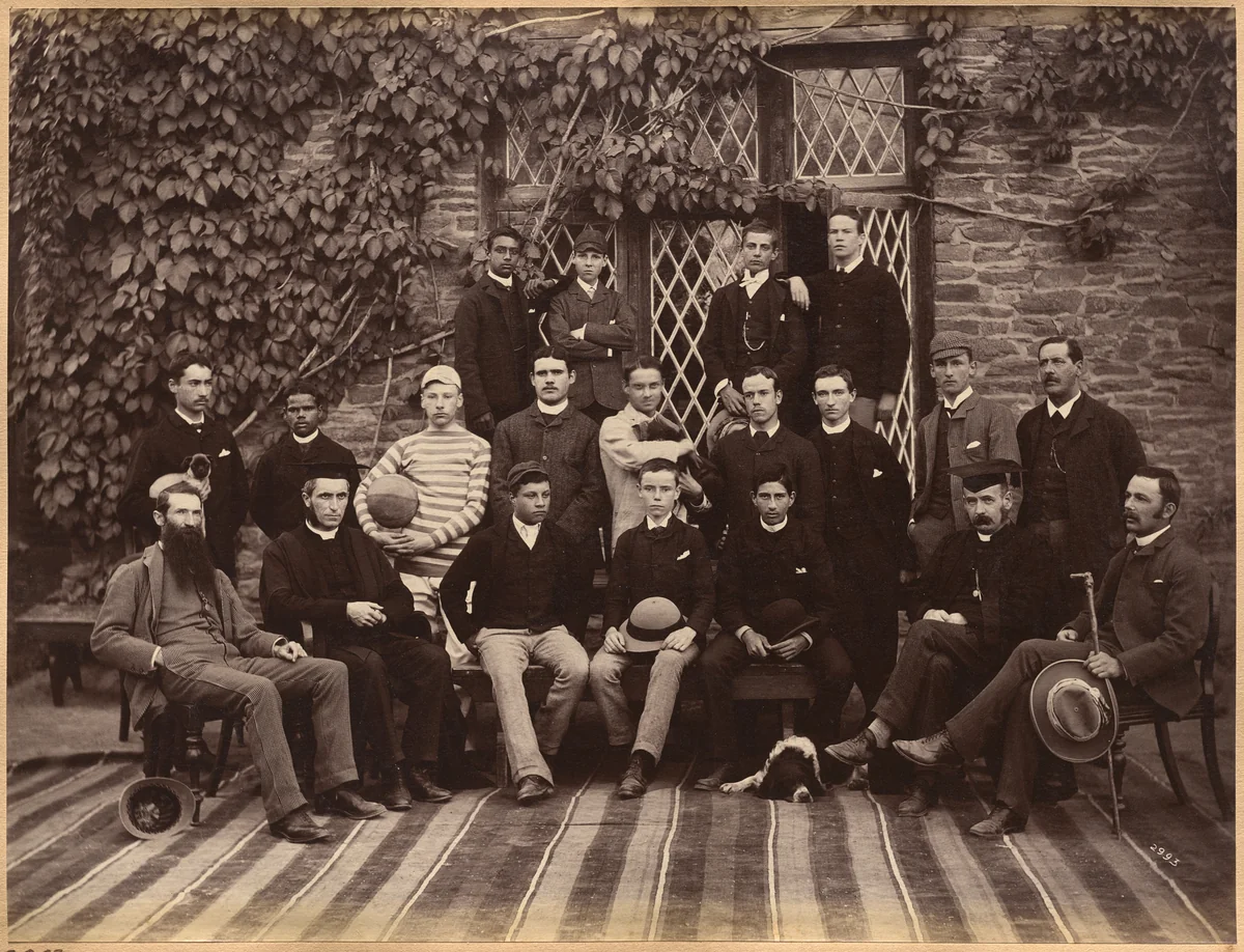 High Class Students and Teachers at Bishop Cotton School, Shimla (verso) by Raja Deen Dayal, photograph, 1877-1892
