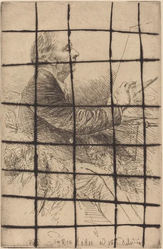 Self-Portrait at the Easel by Francis Seymour-Haden, print, 1880-1886