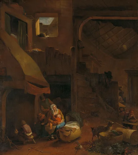 Interior of a peasant hut by Hendrick Mommers, painting, 1650-1693