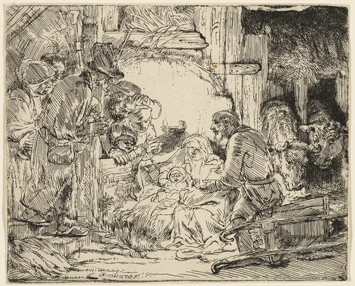 The Adoration of the Shepherds: With the Lamp by Rembrandt van Rijn, print, 1649-1659