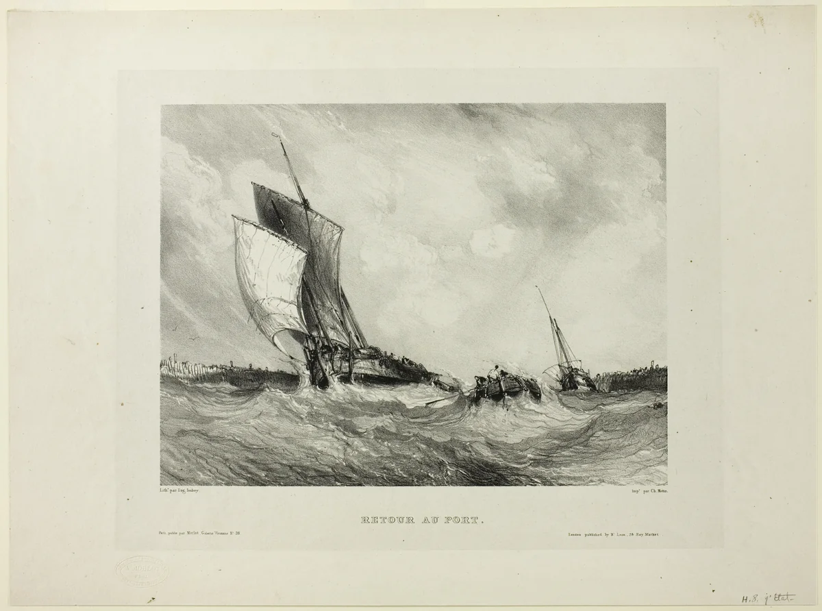 Return to Port, plate two from Six Marines by Eugène Isabey, print, 1833
