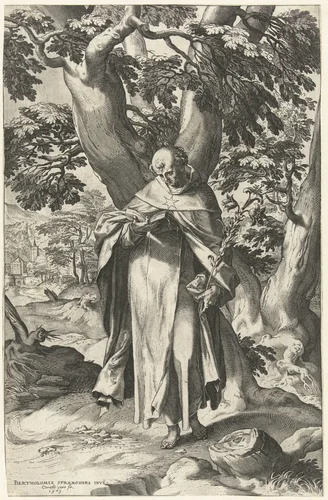 De H. Dominicus, lezend in een boek by Unknown, print, 1573