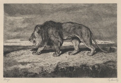 Lion walking by Charles Courtry, print, 1866-1897