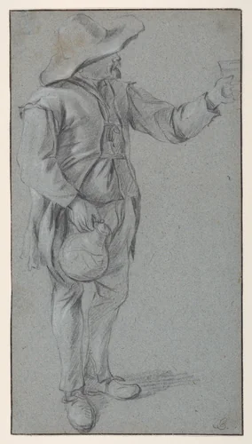 Study of a Standing Man Holding a Jug in his Right Hand and a Raised Glass in his Left by Gerrit Adriaensz Berckheyde, drawing, 1658-1698