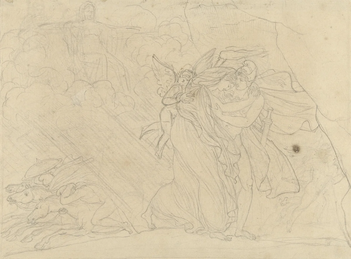 Vlucht van Dido en Aeneas by Anne-Louis Girodet-Trioson, drawing, 1777-1824