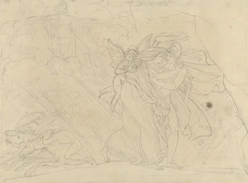 Vlucht van Dido en Aeneas by Anne-Louis Girodet-Trioson, drawing, 1777-1824