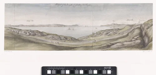 Gezicht op de Straat van Gibraltar by Wenceslaus Hollar, drawing, 1668-1669
