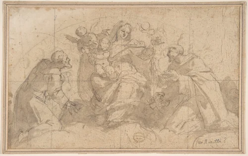 Madonna and Child with Saints and Angels by anonymous, drawing, 1600-1700
