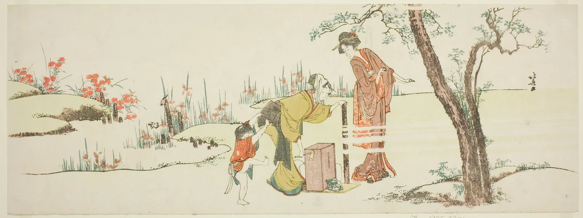 Making paper cords for tying hair by Katsushika Hokusai (葛飾 北斎), print, 1796-1823