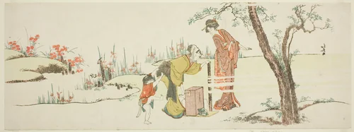 Making paper cords for tying hair by Katsushika Hokusai (葛飾 北斎), print, 1796-1823