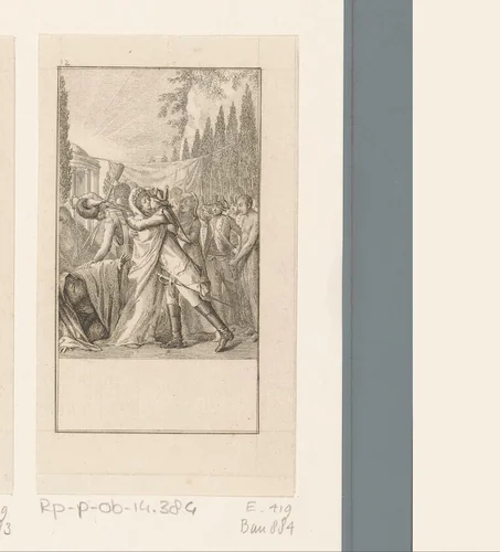 Lanassa wordt gered door de doodgewaande generaal by Daniel Nikolaus Chodowiecki, print, 1782