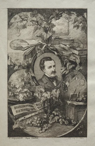 Frontispiece for "New Works of Champfleury, The Friends of Nature:" Portrait of Champfleury, after Gustave Courbet by Félix Bracquemond, print, 1859