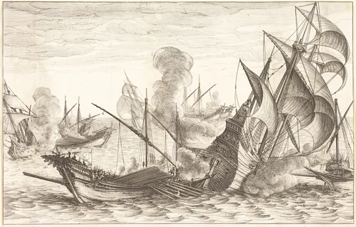 The Second Naval Battle by Jacques Callot, print, 1614