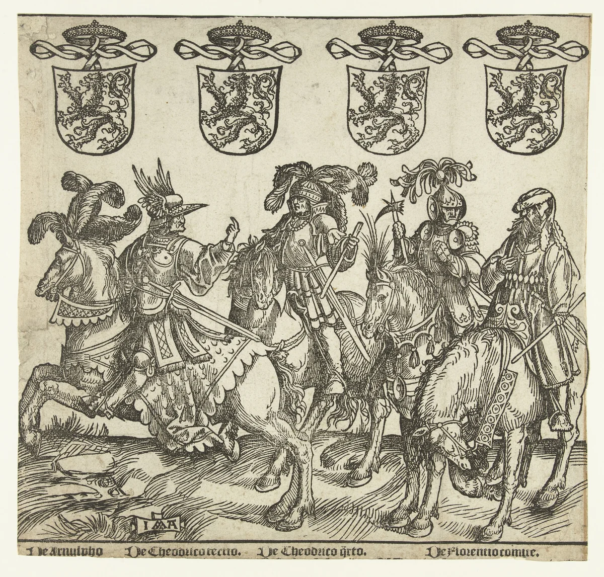 Arnulf, Dirk III, Dirk IV en Floris I by Unknown, print, 1518