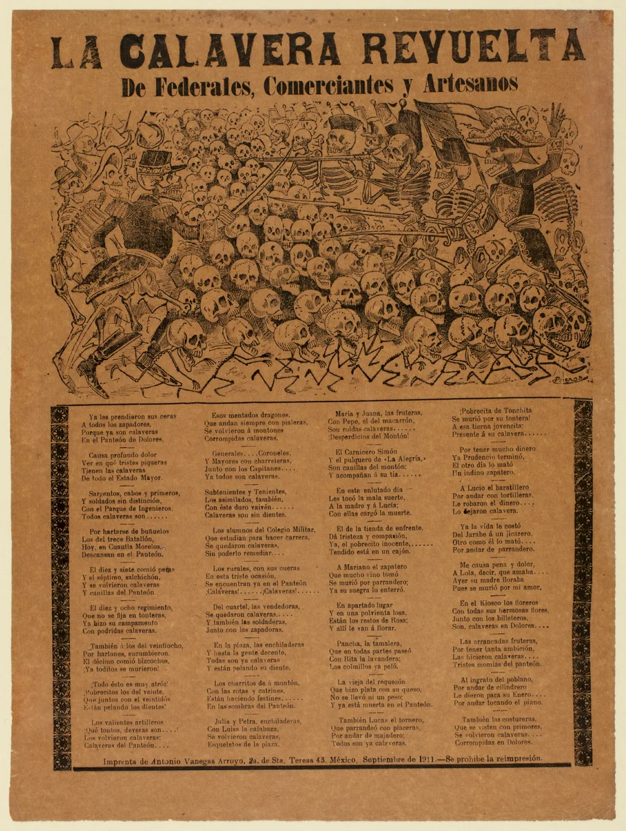 The Rebel Calavera of the Federal Army, Merchants, and Artisans by José Guadalupe Posada, print, 1911