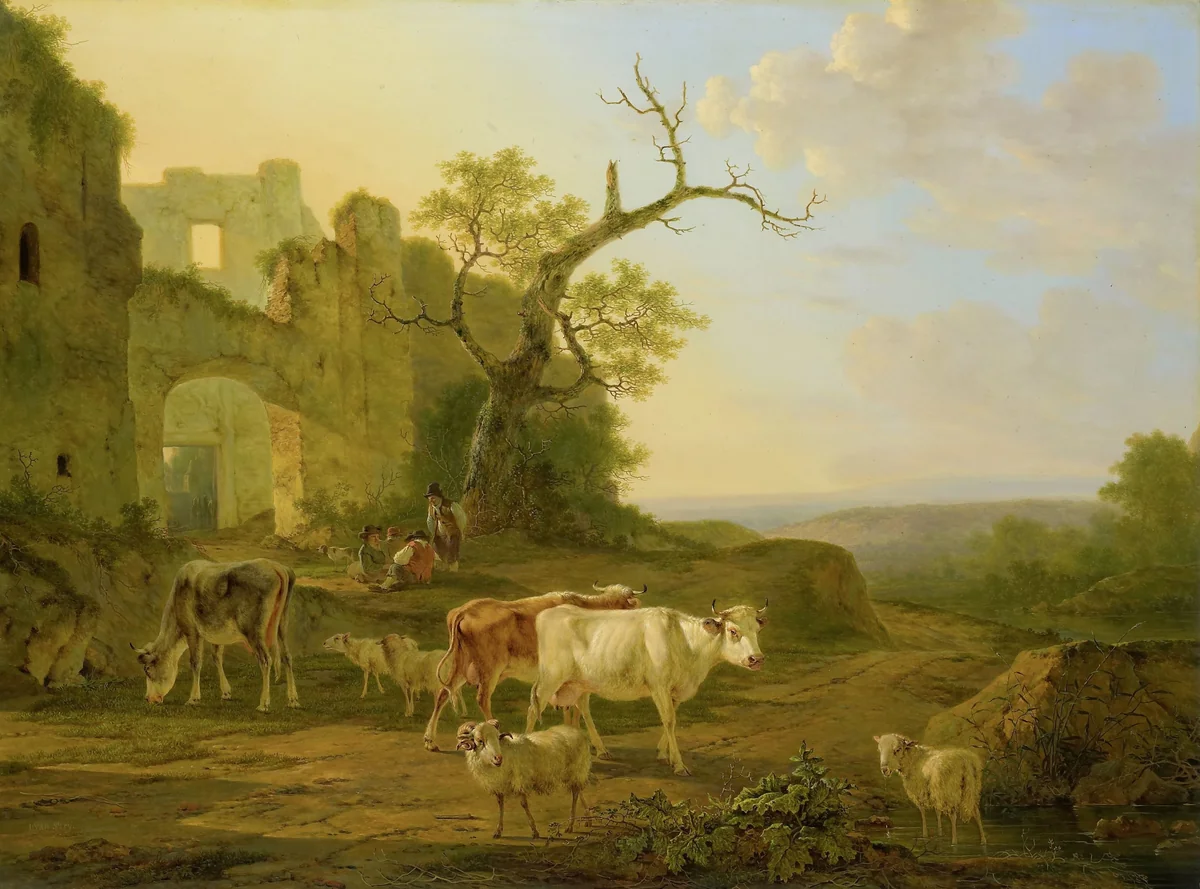 Schapen op de heide by Jan Bedijs Tom, painting, 1866