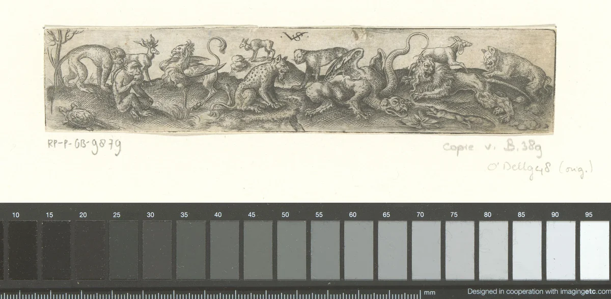 Dertien dieren waaronder apen en een griffioen by Unknown, print, 1524-1562