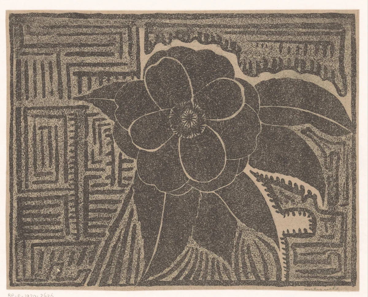 Camelia (zwart; rondom een doolhofachtig patroon) by Samuel Jessurun de Mesquita, print, 1920
