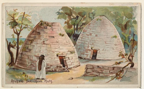 Archaic Bee-Hive Huts, from the Habitations of Man series (N113) issued by W. Duke, Sons & Co. to promote Honest Long Cut Smoking and Chewing Tobacco by The Giles Company, print, 1890