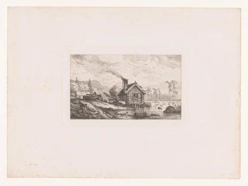 Visserswoning aan een meer by Andreas Achenbach, print, 1839